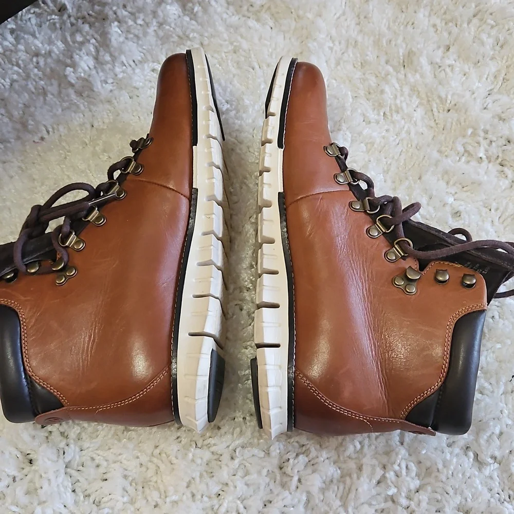 Cole Haan Brown Leather Hiking-Style Boots with Dark Brown Accents